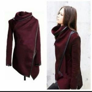 Burgundy Wrap Coat (size M, fits like an XS, see measurements)